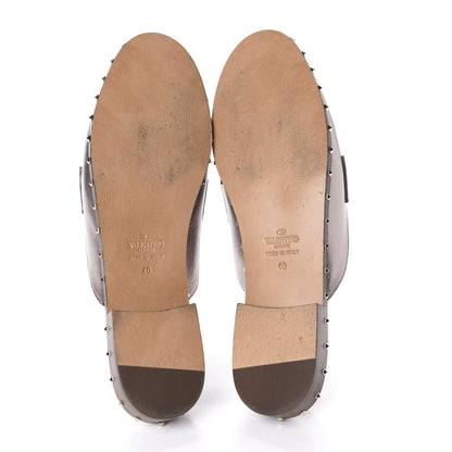 Valentino Garavani Metallic Lambskin Soul Rockstud Flat Mules 40 Silver 5 of 9