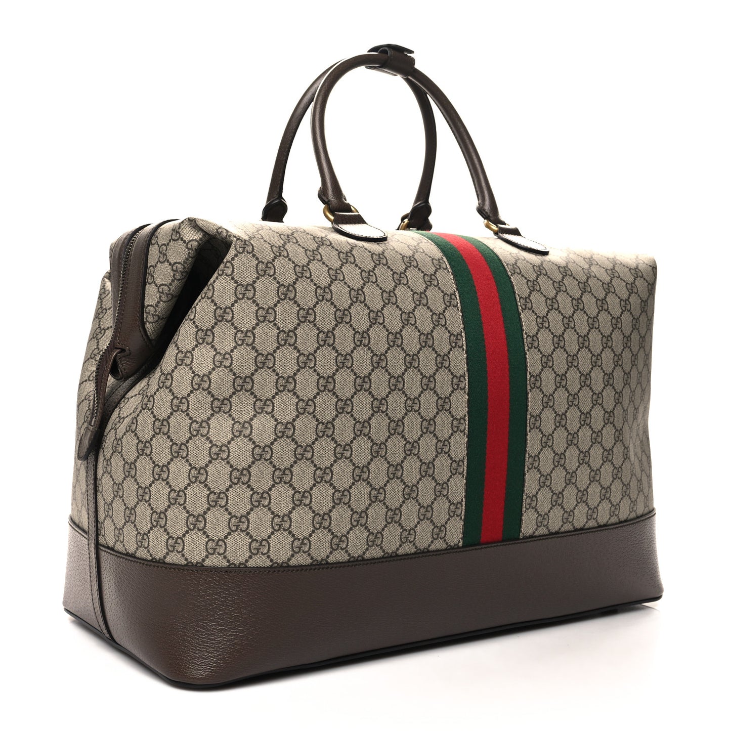 GG Supreme Monogram Textured Dollar Calfskin Web Savoy Travel Bag Beige Ebony New Acero