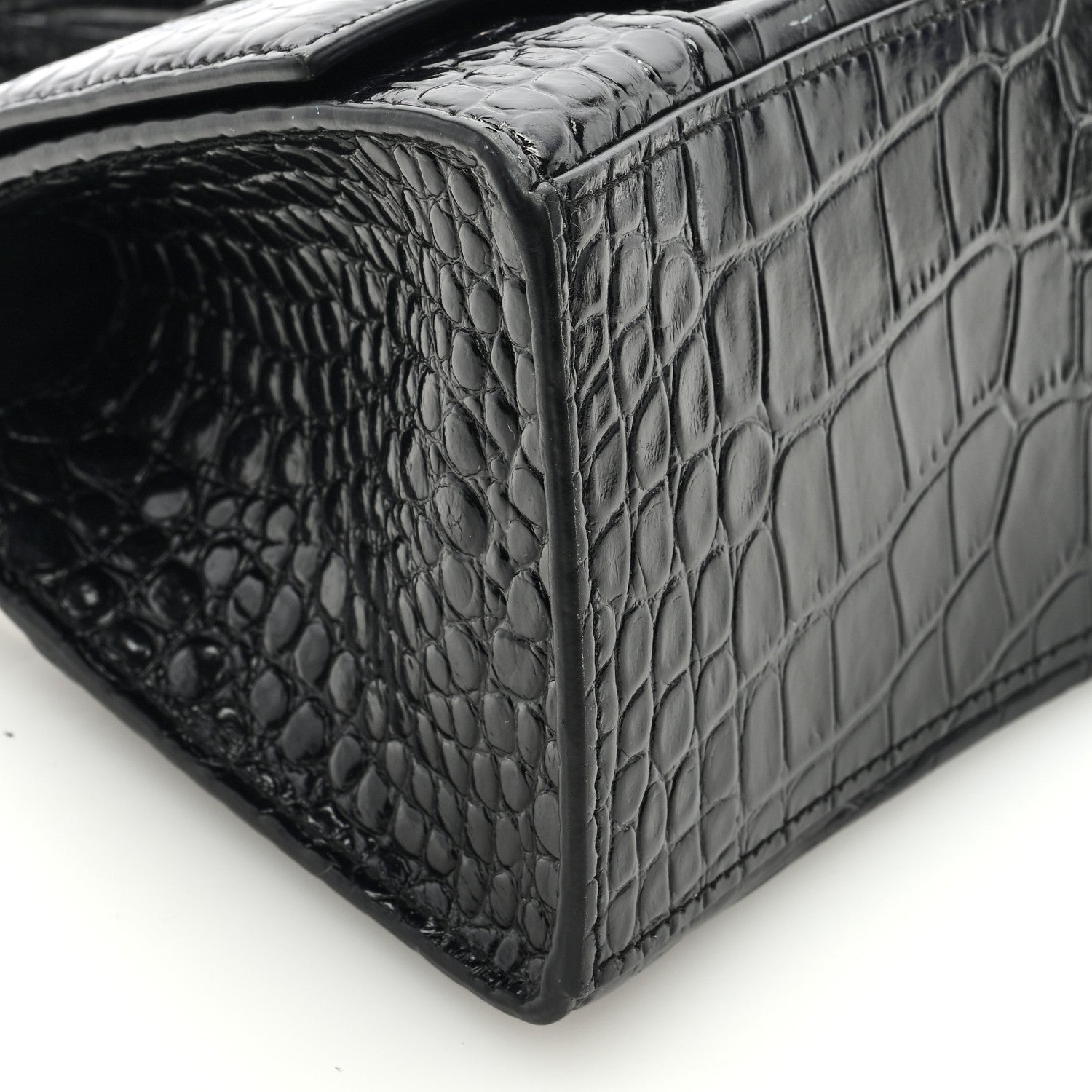 Balenciaga Shiny Calfskin Crocodile Embossed Small Hourglass Top Handle Bag Black 8 of 9