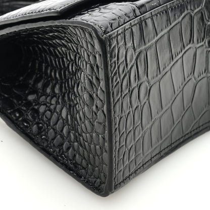 Balenciaga Shiny Calfskin Crocodile Embossed Small Hourglass Top Handle Bag Black 8 of 9