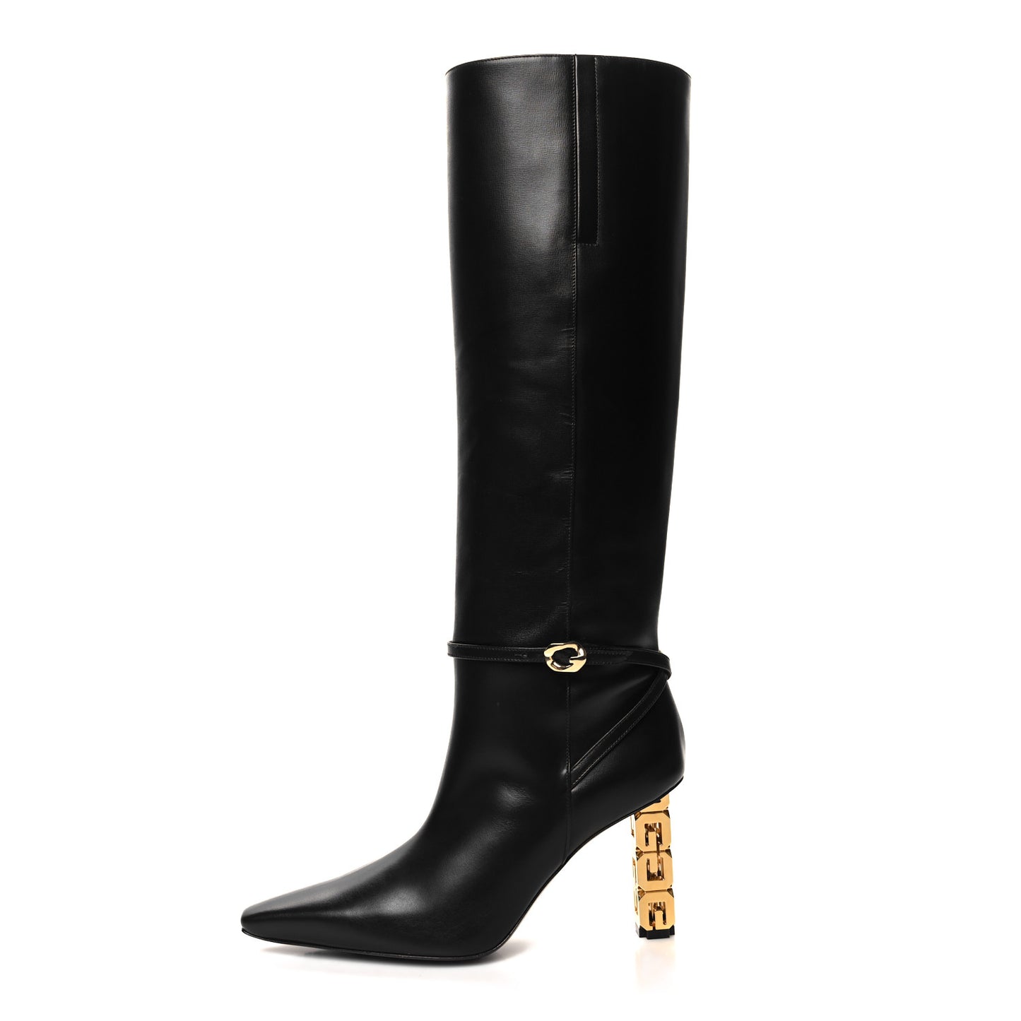 Grained Calfskin G Cube Knee High Boots 38 Black