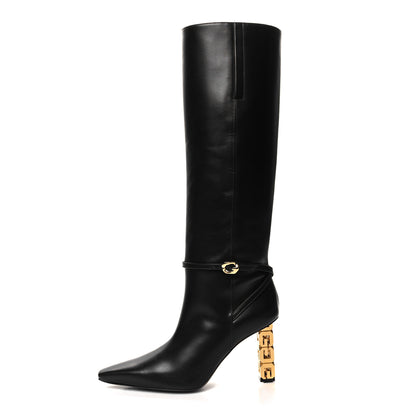 Givenchy Grained Calfskin G Cube Knee High Boots 38 Black 1 of 9