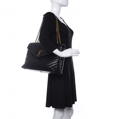 Saint Laurent Calfskin Y Quilted Monogram Large Loulou Chain Satchel Black 2 of 9
