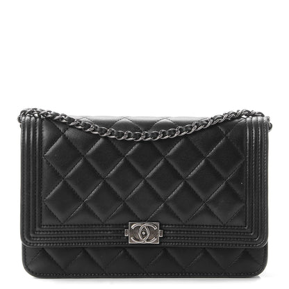 Chanel Lambskin Quilted Boy Wallet On Chain WOC Black 1 of 10