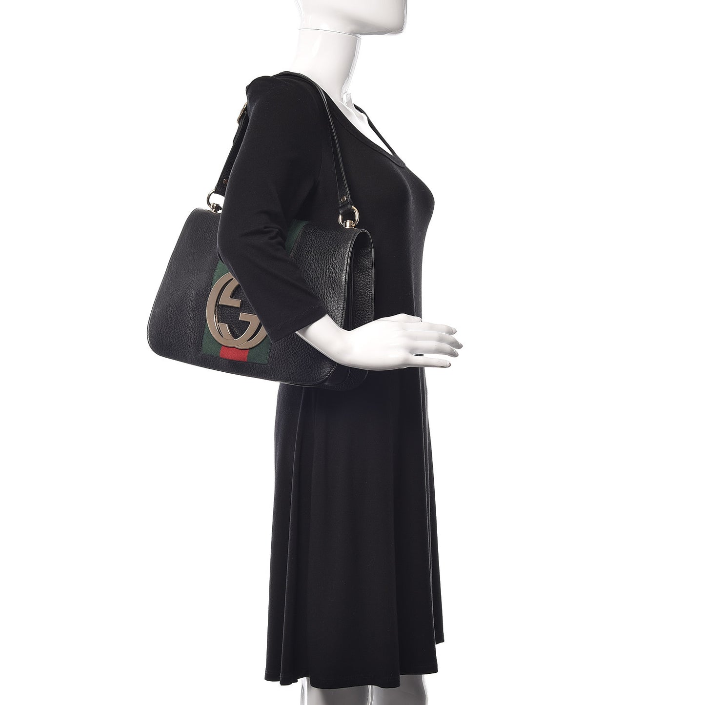 Calfskin Web Blondie Shoulder Flap Bag Black