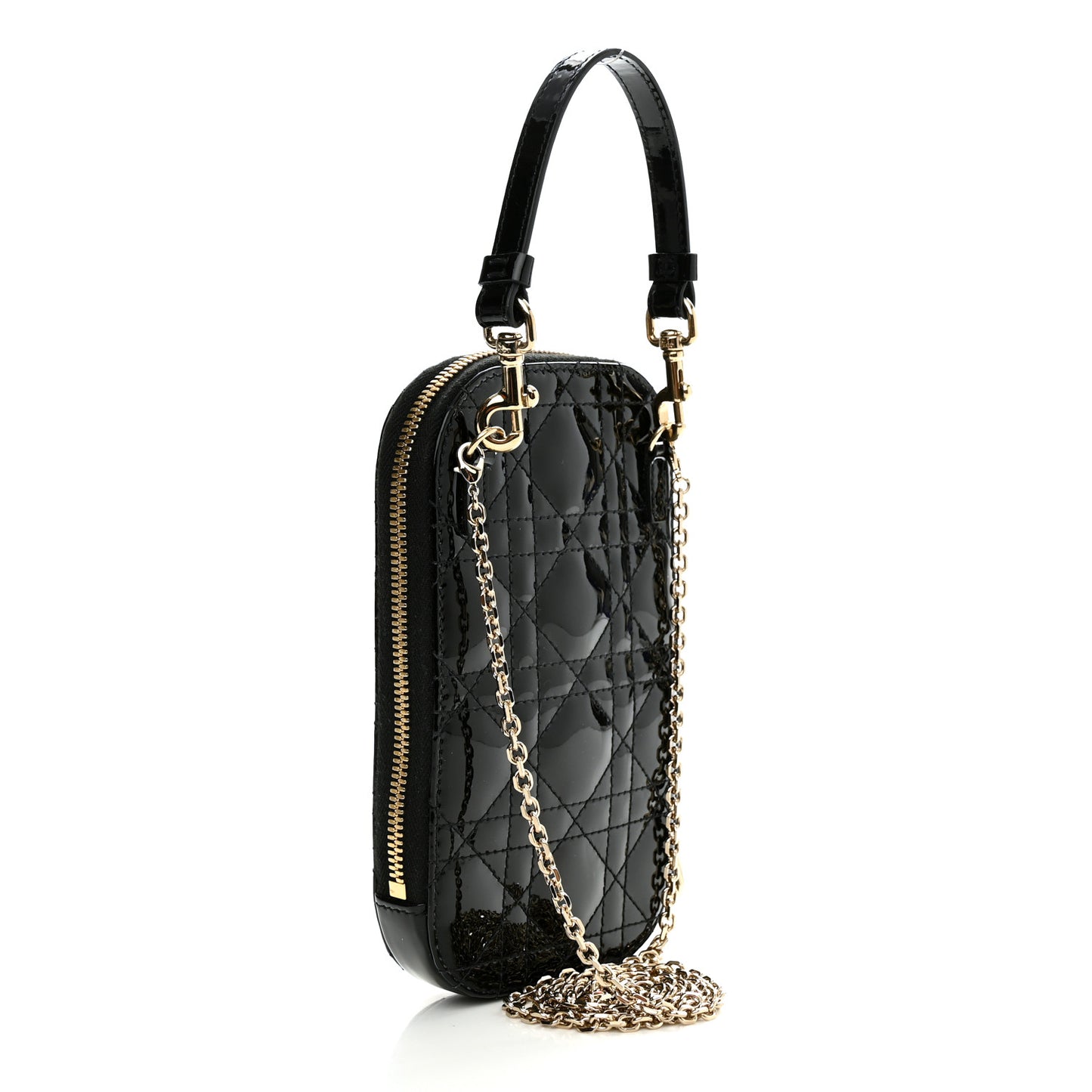 Patent Cannage Lady Dior Phone Holder Black
