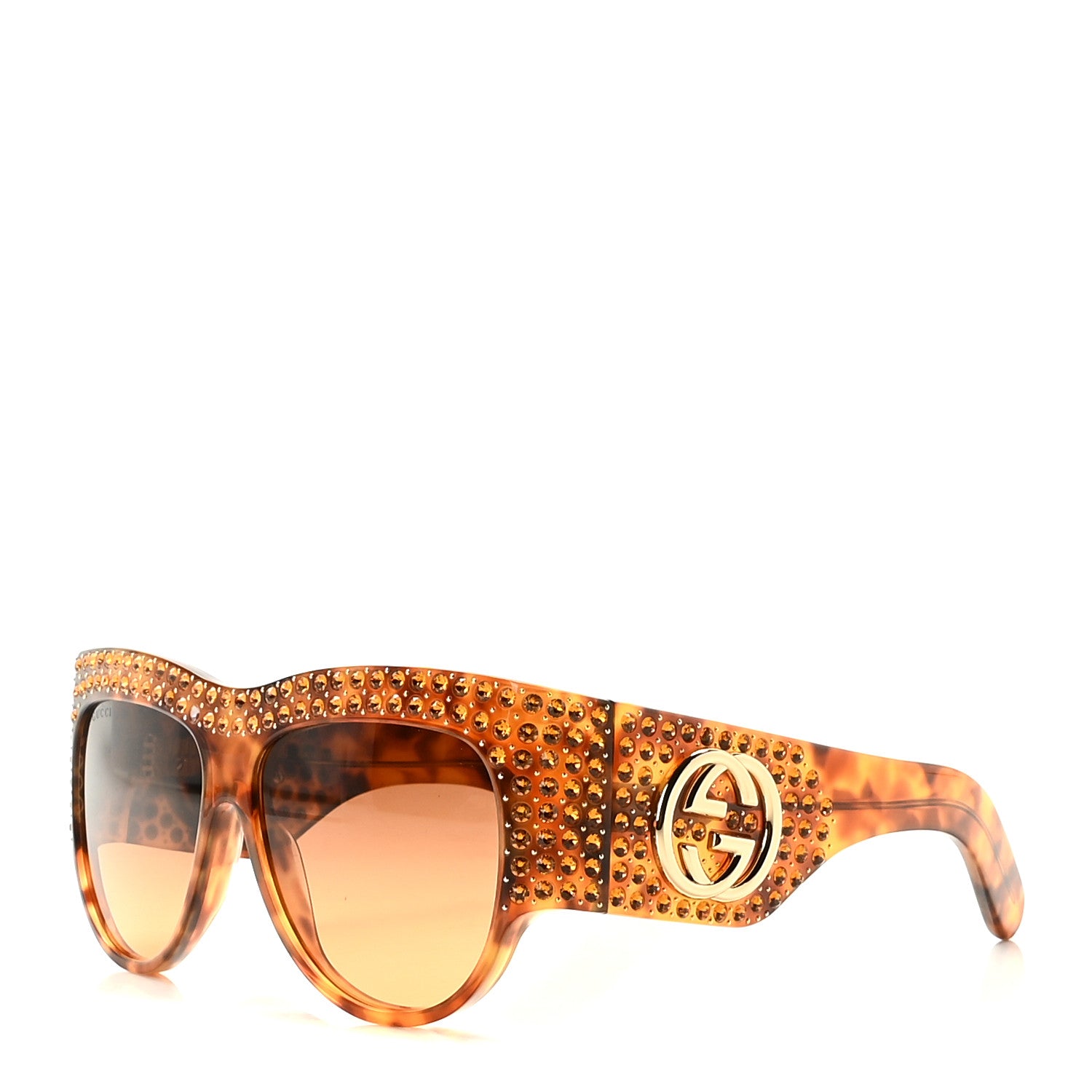 Gucci Acetate Crystal Oversize Hollywood Forever Sunglasses GG0144S Havana 1 of 7