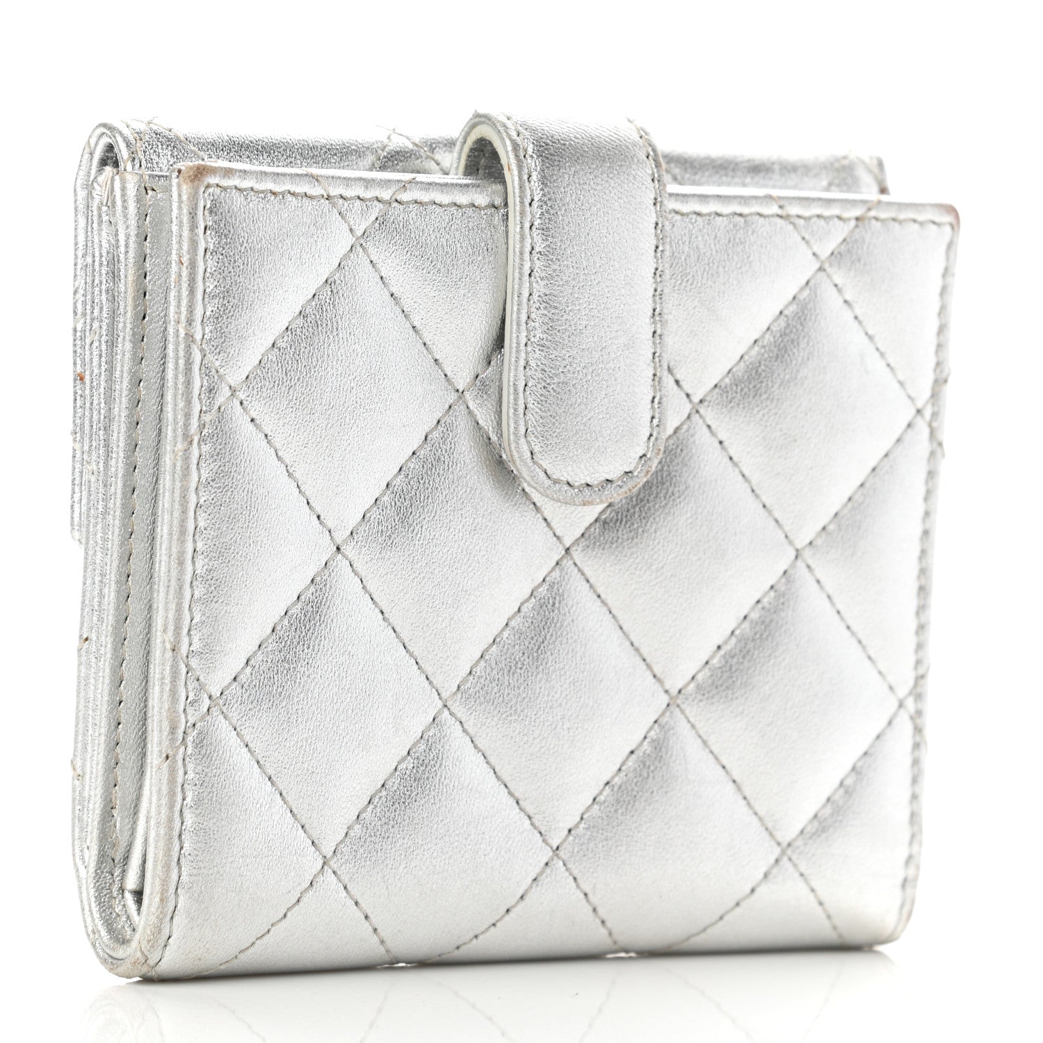 Chanel Metallic Lambskin Quilted Compact French Flap Wallet Silver 3 of 9