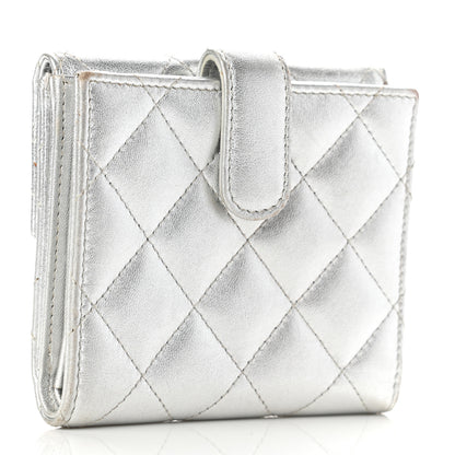 Chanel Metallic Lambskin Quilted Compact French Flap Wallet Silver 3 of 9