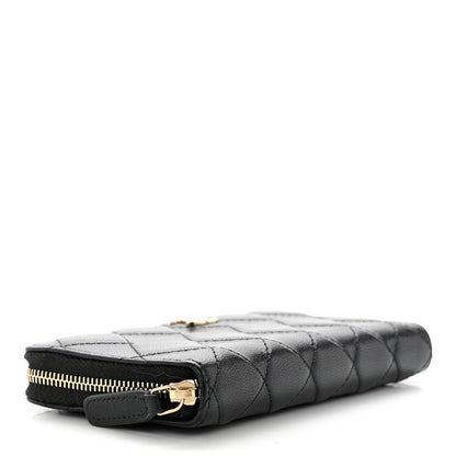 Chanel Calfskin Diamond Quilted Zip Around Wallet Black 4 of 10