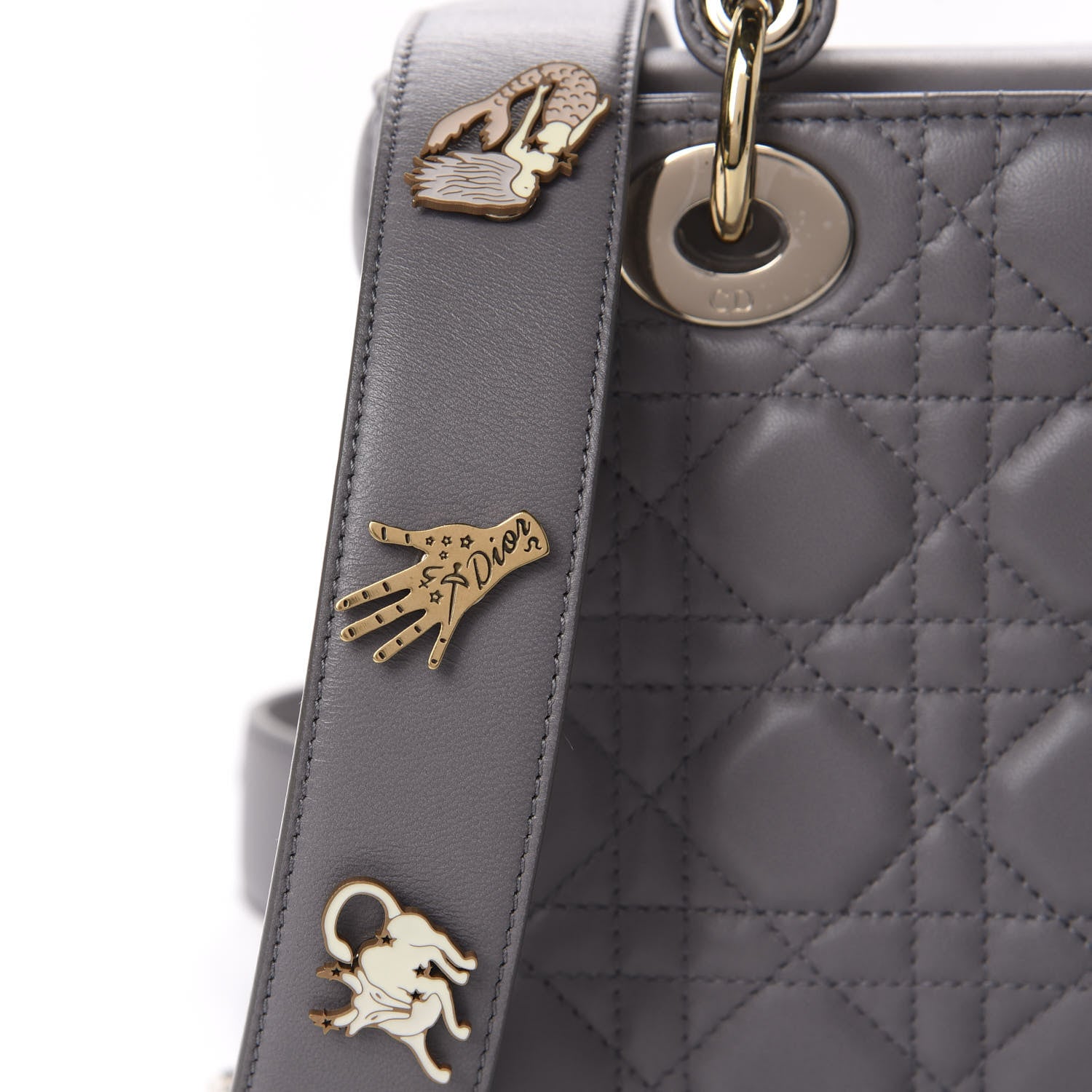 Christian Dior Lambskin Cannage Small Lucky Badges My Lady Dior Grey 14 of 14
