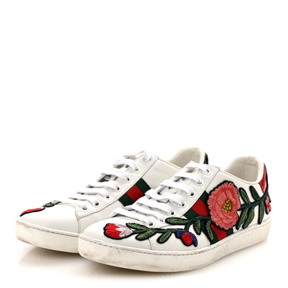 Gucci Calfskin Web Floral Embroidered Womens Ace Sneakers 37 White 4 of 11