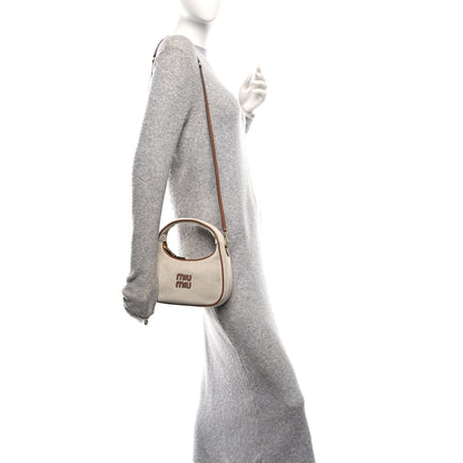 Miu Miu Canvas Calfskin Small Wander Hobo Naturale Brandy 2 of 9