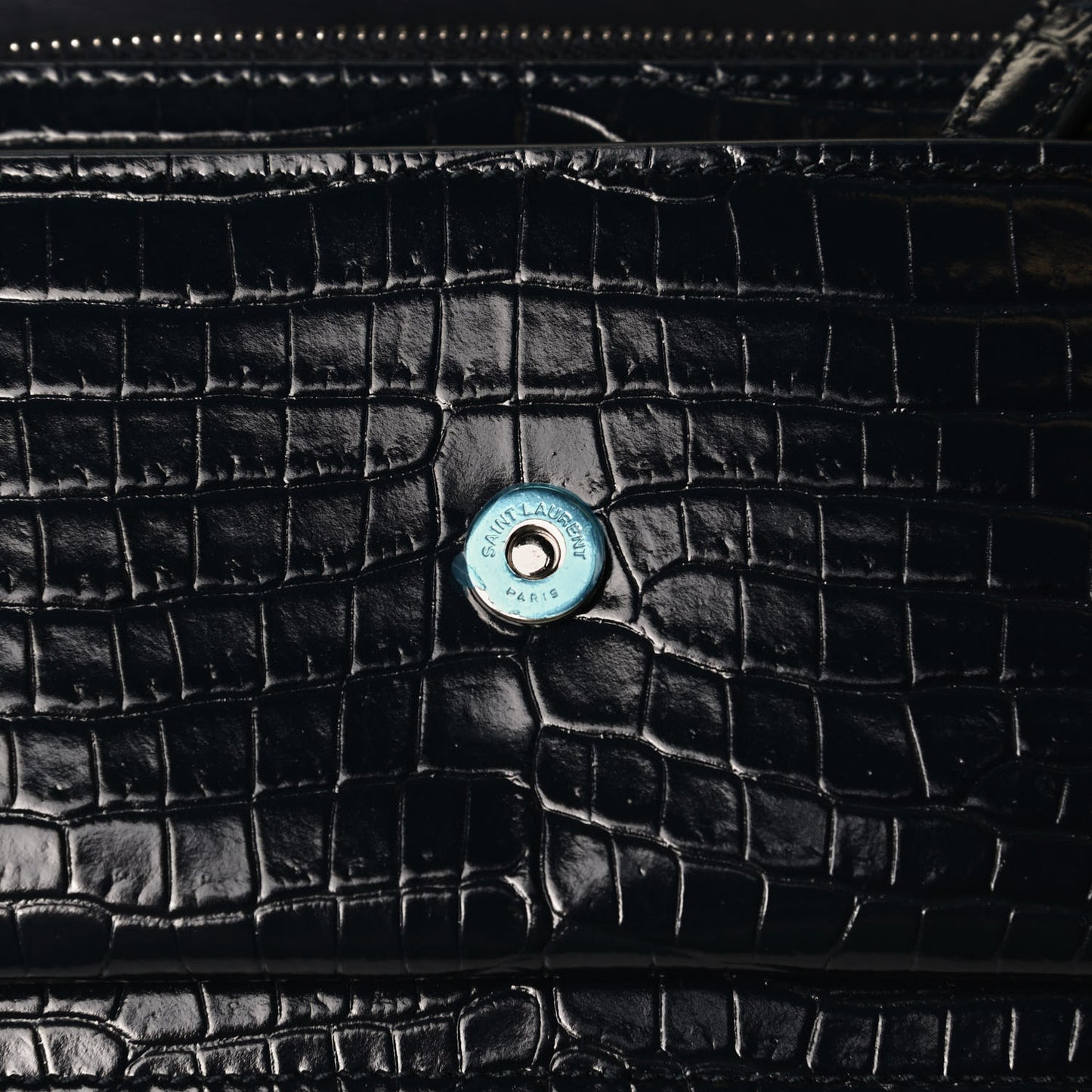 Calfskin Crocodile Embossed Monogram Sunset Chain Wallet Navy
