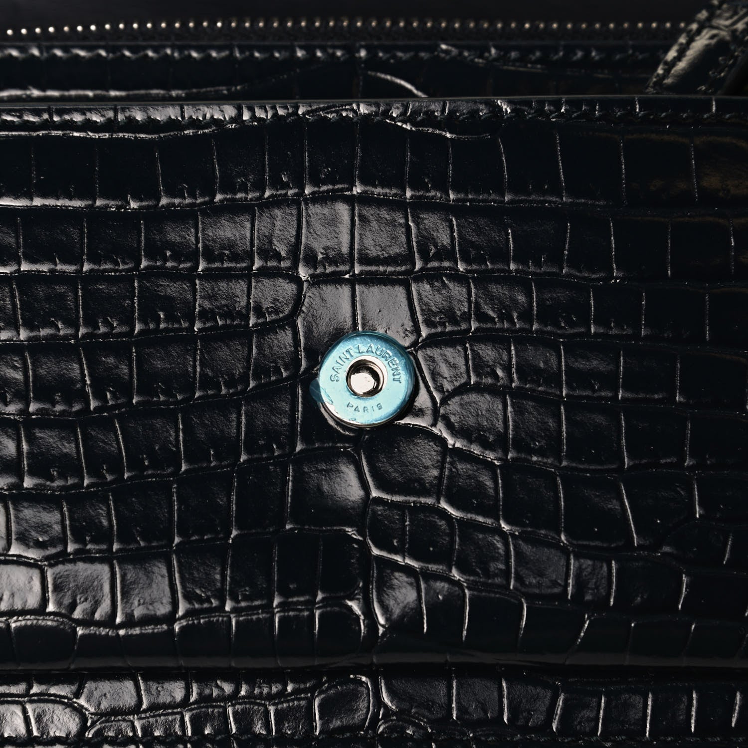 Saint Laurent Calfskin Crocodile Embossed Monogram Sunset Chain Wallet Navy 9 of 12