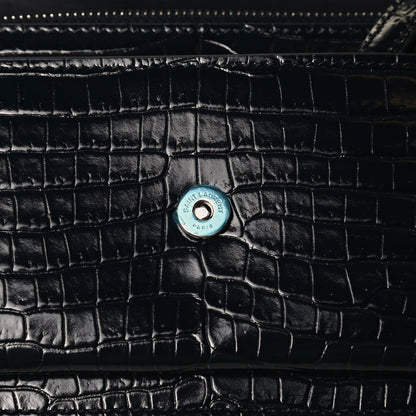 Saint Laurent Calfskin Crocodile Embossed Monogram Sunset Chain Wallet Navy 9 of 12