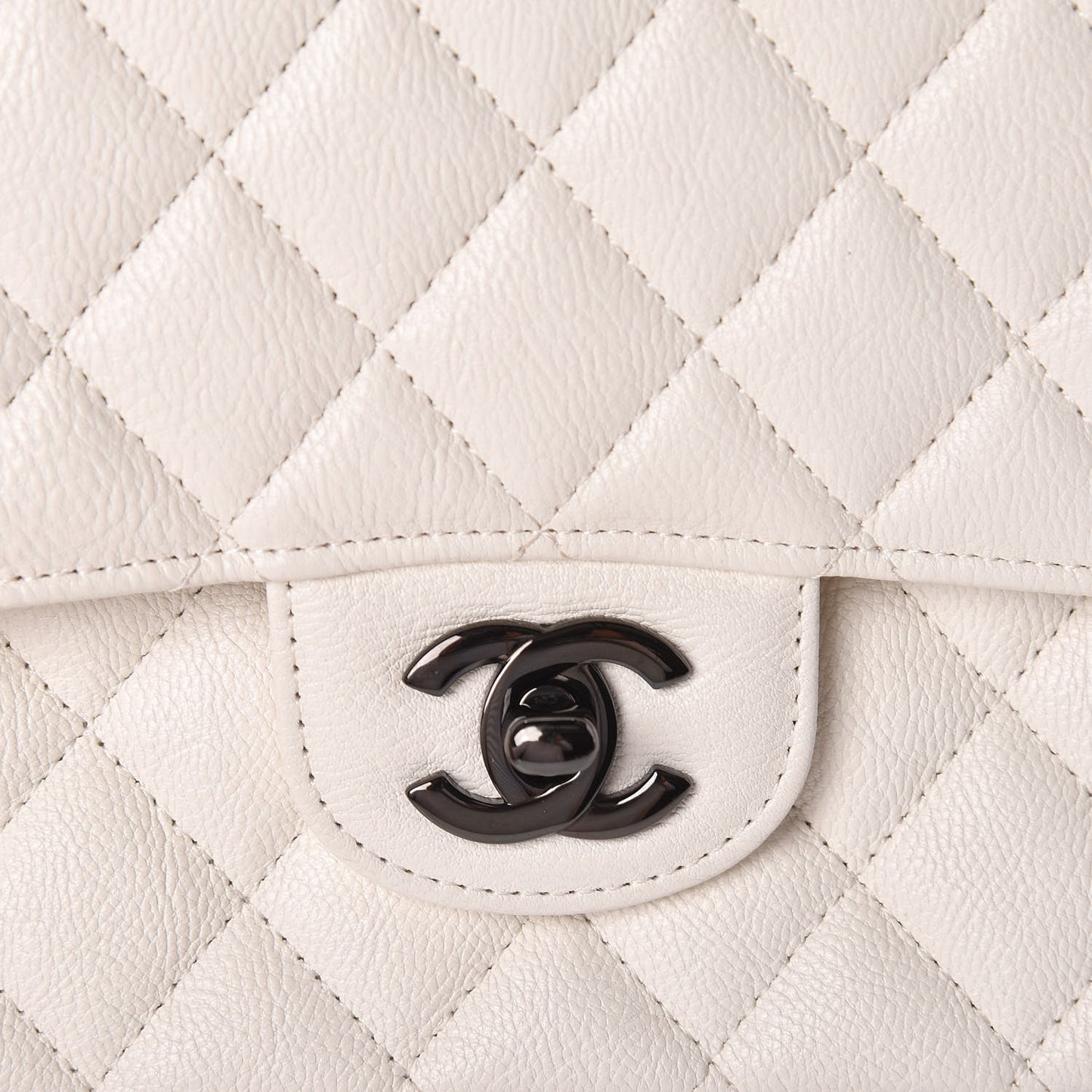 Grained Calfskin Quilted Medium Double Flap White