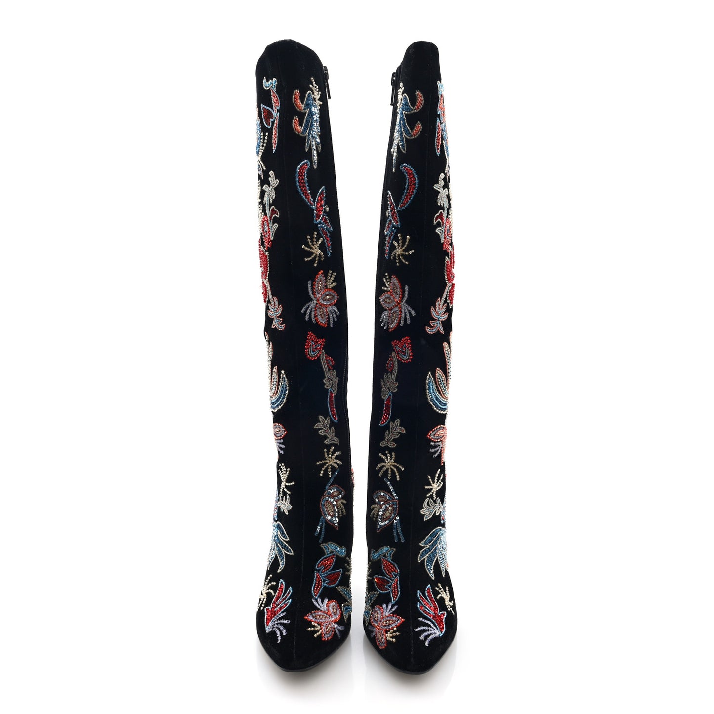 Velvet Embroidered Claire Boots 36 Black