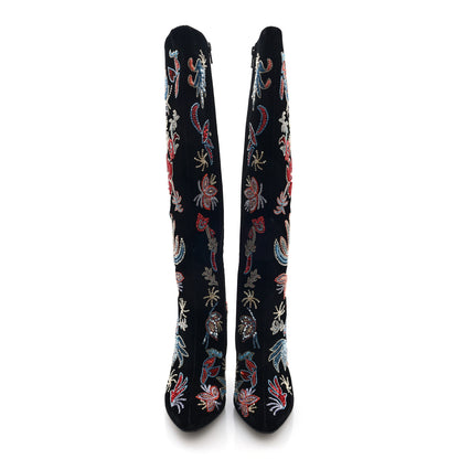 Saint Laurent Velvet Embroidered Claire Boots 36 Black 4 of 9