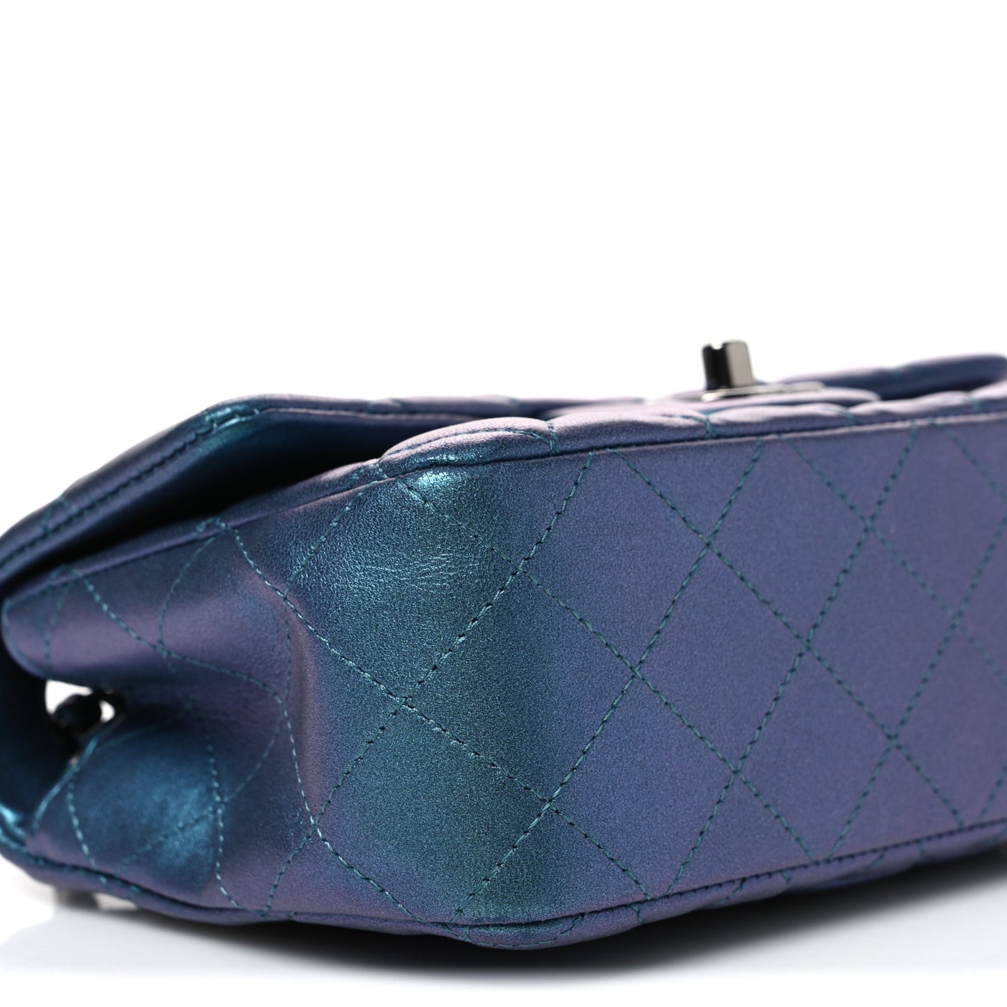 Iridescent Lambskin Quilted Mini Rectangular Flap Turquoise