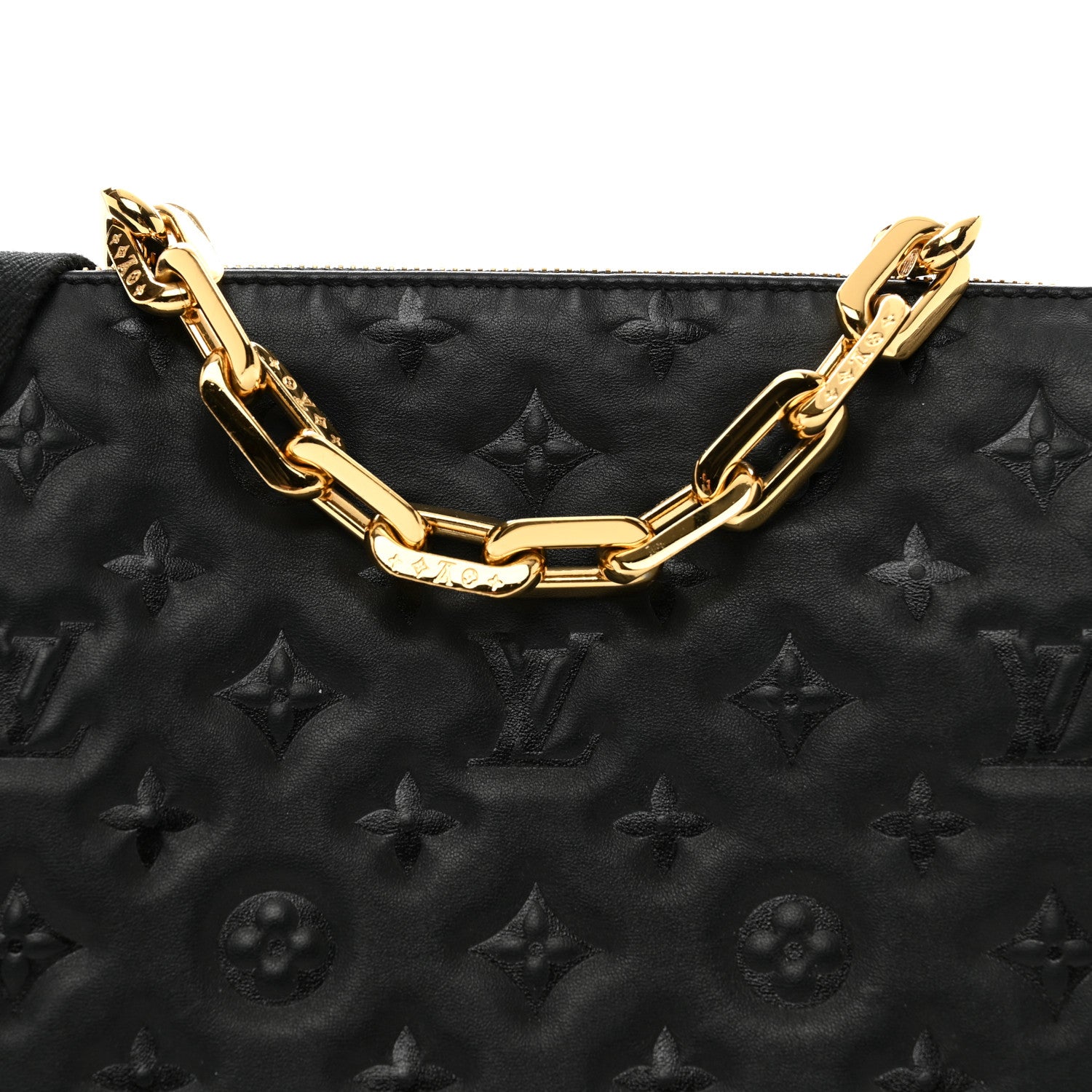 Louis Vuitton Lambskin Embossed Monogram Coussin PM Black 5 of 10