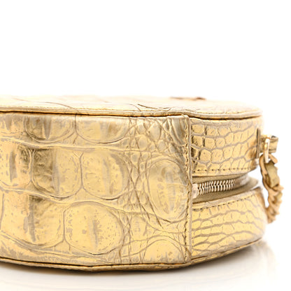 Chanel Metallic Calfskin Crocodile Embossed Cocodile Round Clutch with Chain Gold 18 of 18