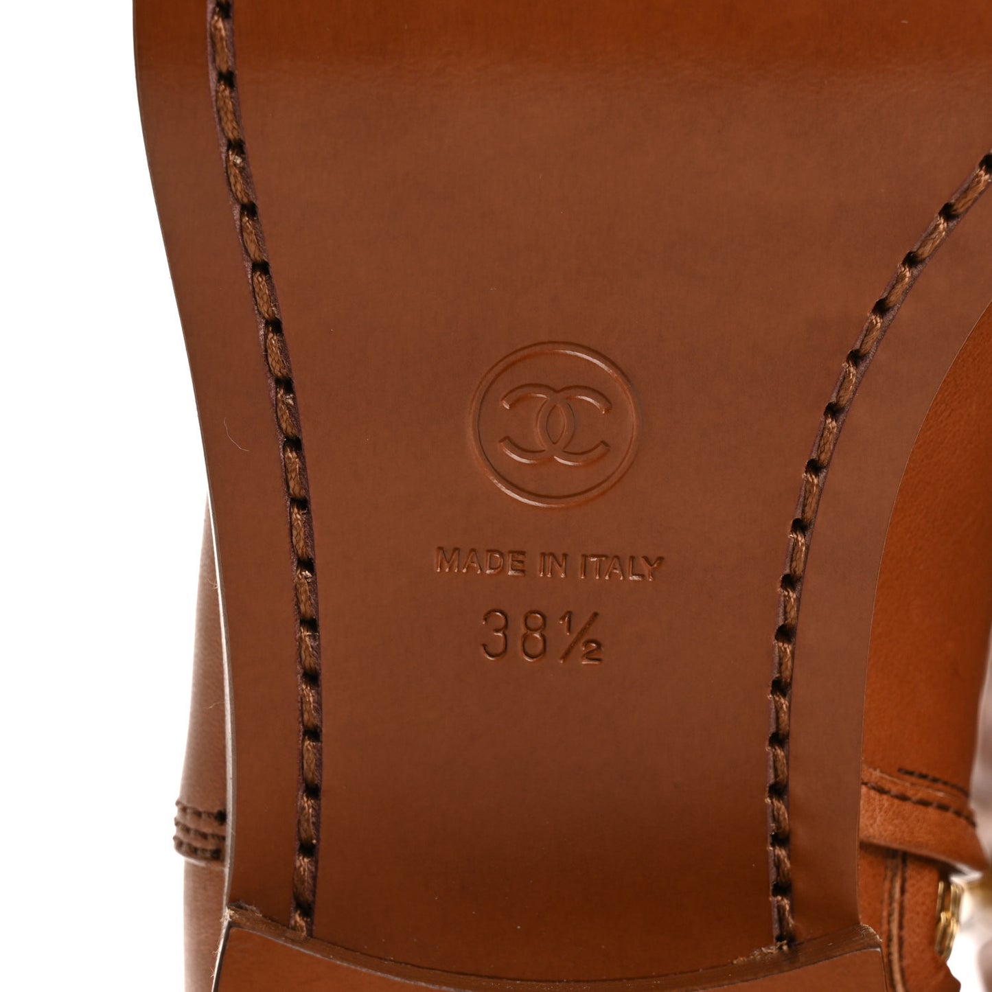 Calfskin CC Logo Mid Calf Boots 38.5 Caramel