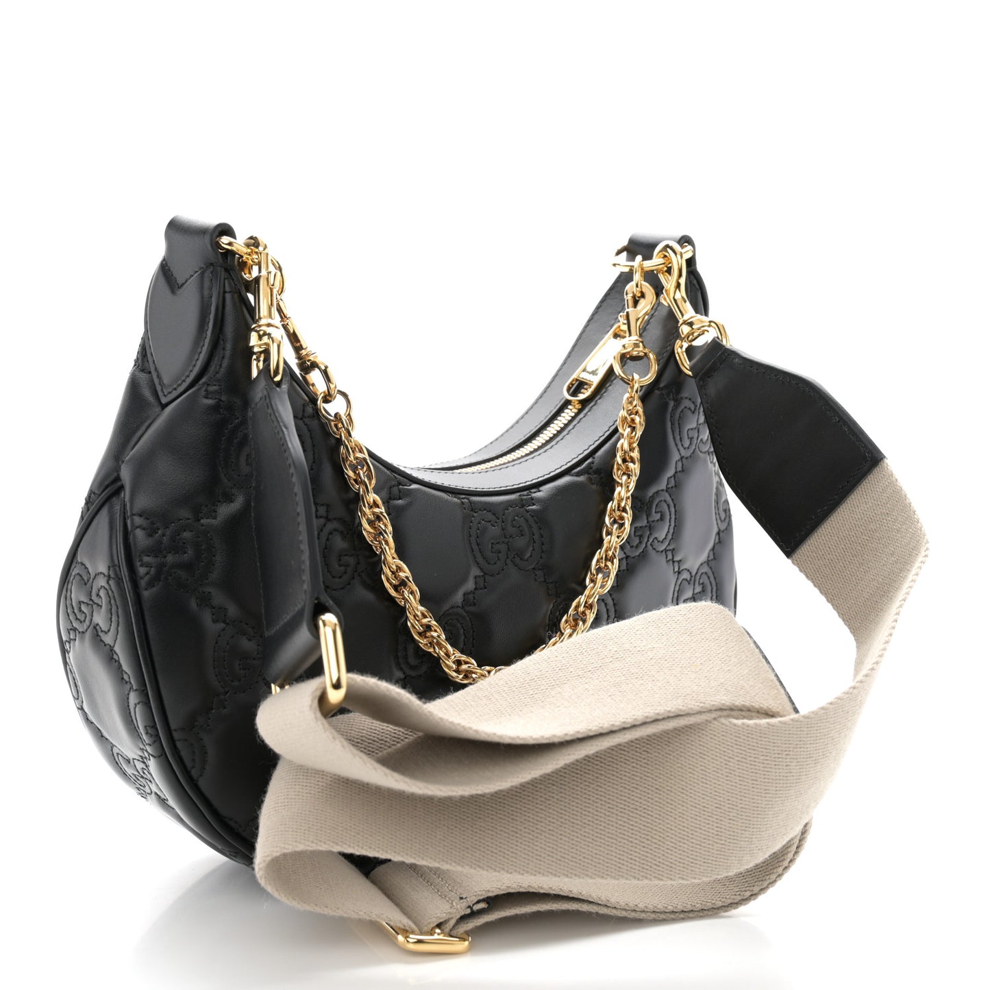 Calfskin GG Matelasse Small Hobo Shoulder Bag Black Natural