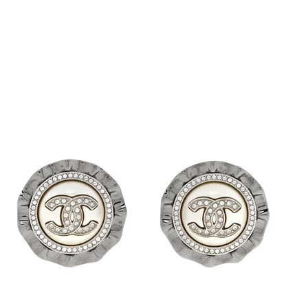 Chanel Pearl Crystal CC Round Earrings Silver 1 of 7