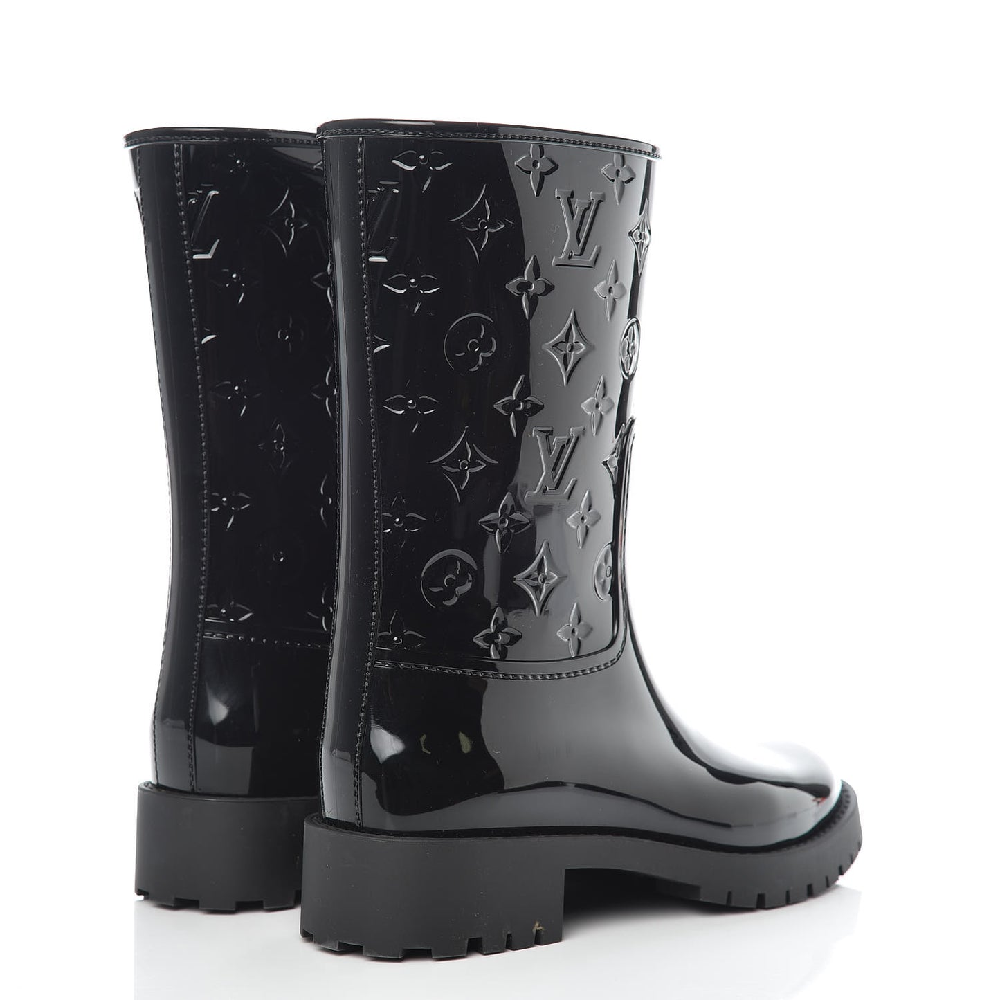 Rubber Embossed Monogram Drops Flat Half Boots 40 Black