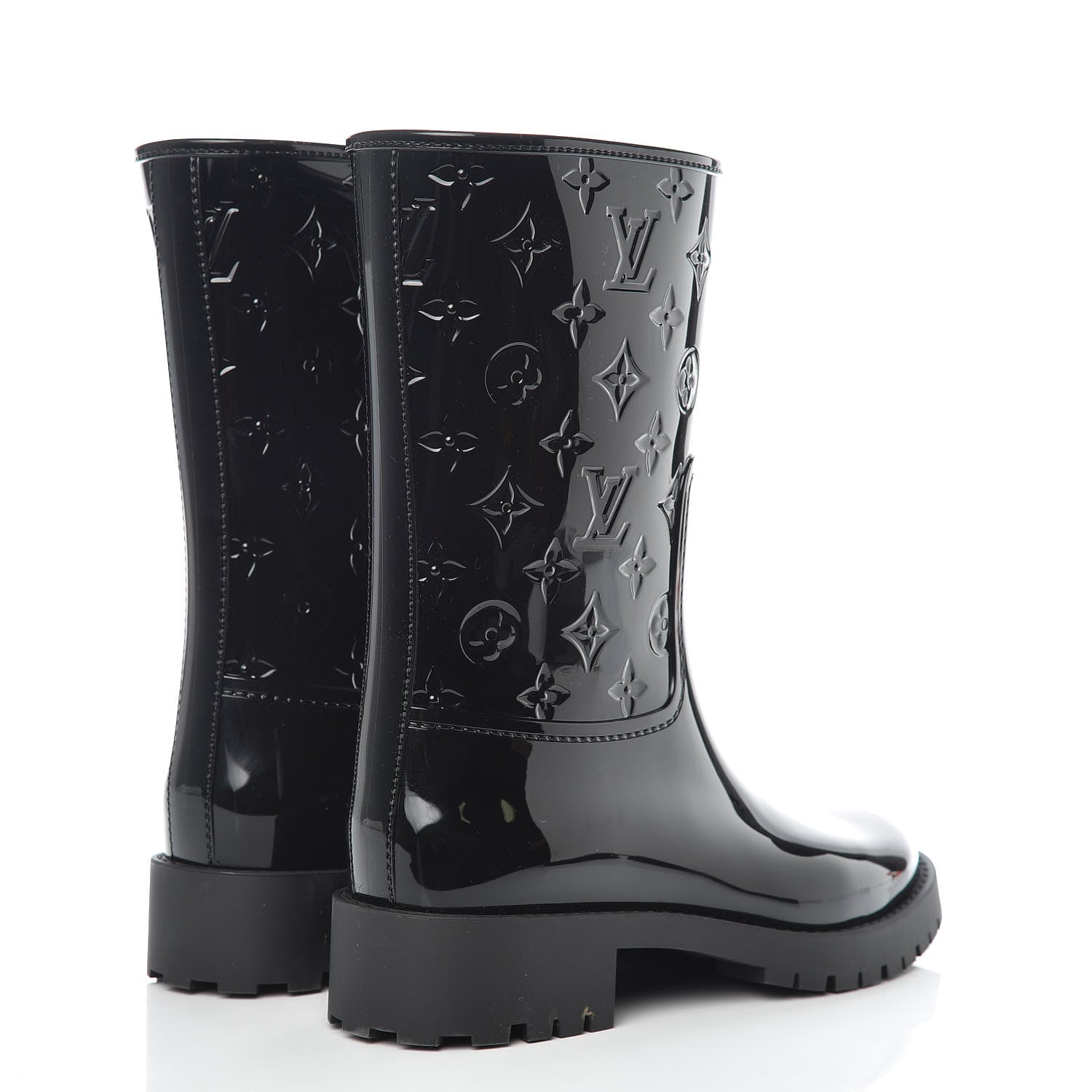 Louis Vuitton Rubber Embossed Monogram Drops Flat Half Boots 40 Black 4 of 8