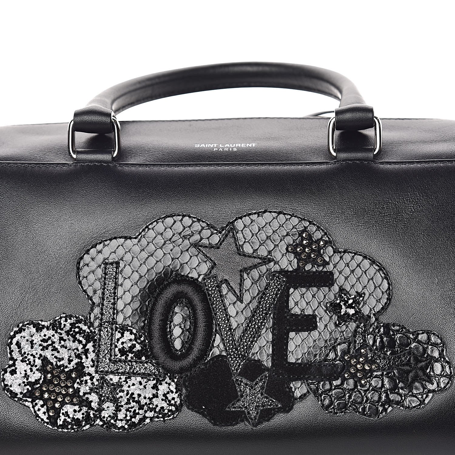 Saint Laurent Calfskin Love Patchwork Classic Baby Duffle Black 8 of 10