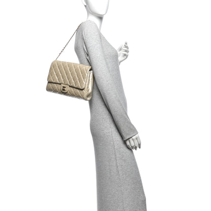Chanel Iridescent Calfskin Quilted Clutch With Chain Flap Light Gold 2 of 10