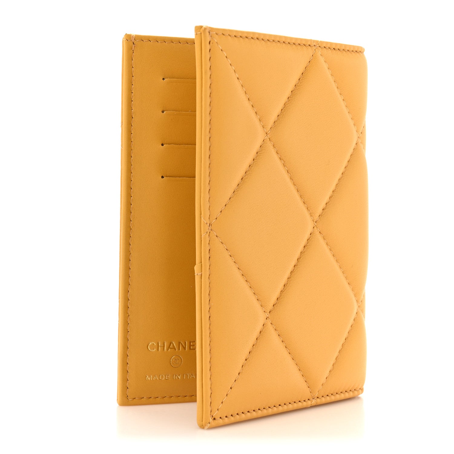 Chanel Lambskin Quilted Chanel 19 Passport Holder Yellow 3 of 9