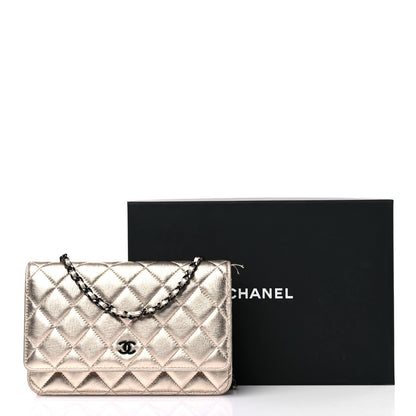 Chanel Metallic Lambskin Quilted Wallet On Chain WOC Gold Black 18 of 18