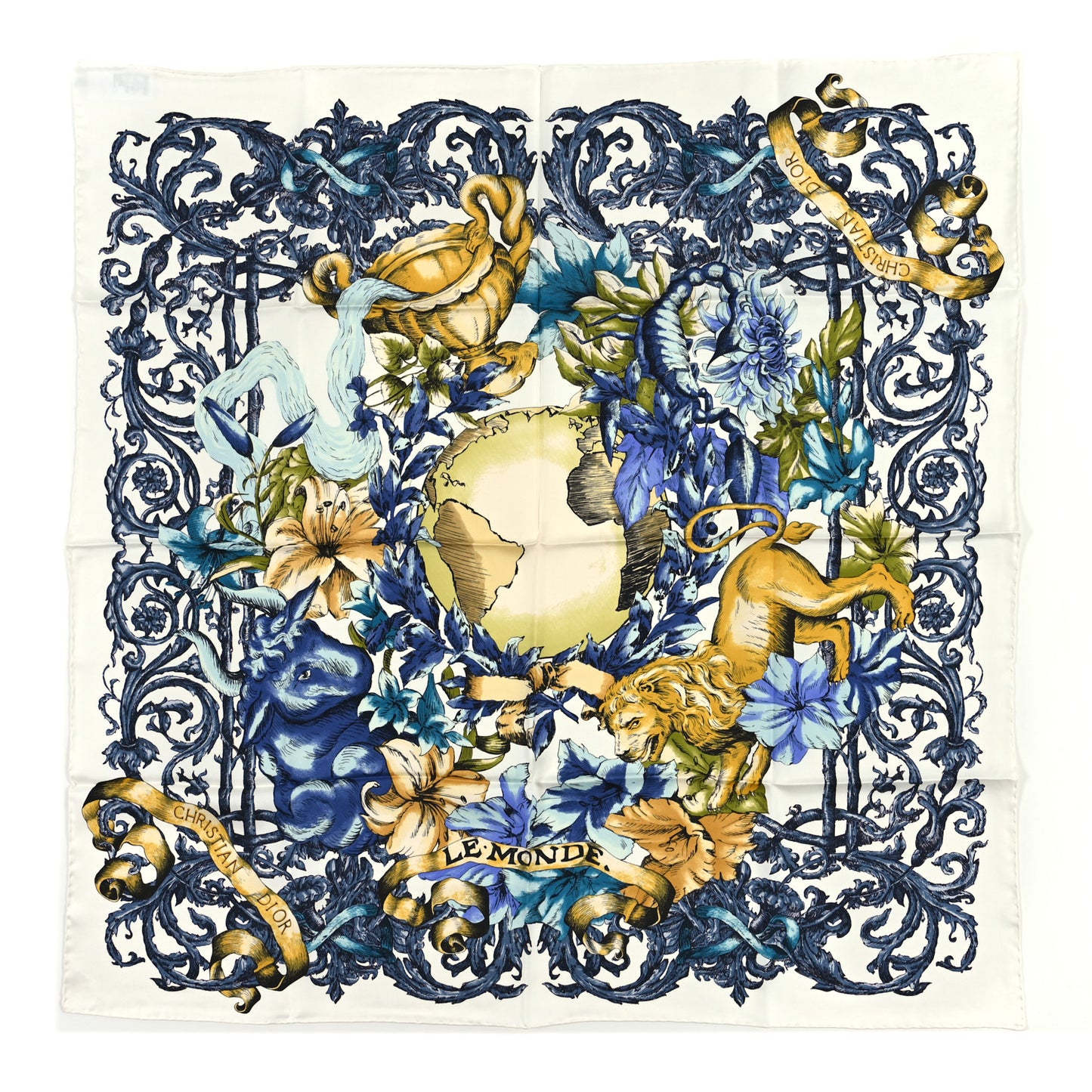 Silk Le Monde 90 Square Scarf White Multicolor