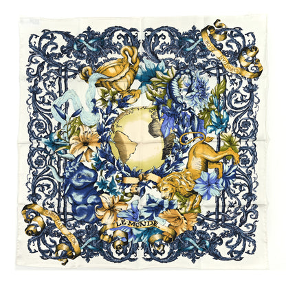 Christian Dior Silk Le Monde 90 Square Scarf White Multicolor 1 of 3