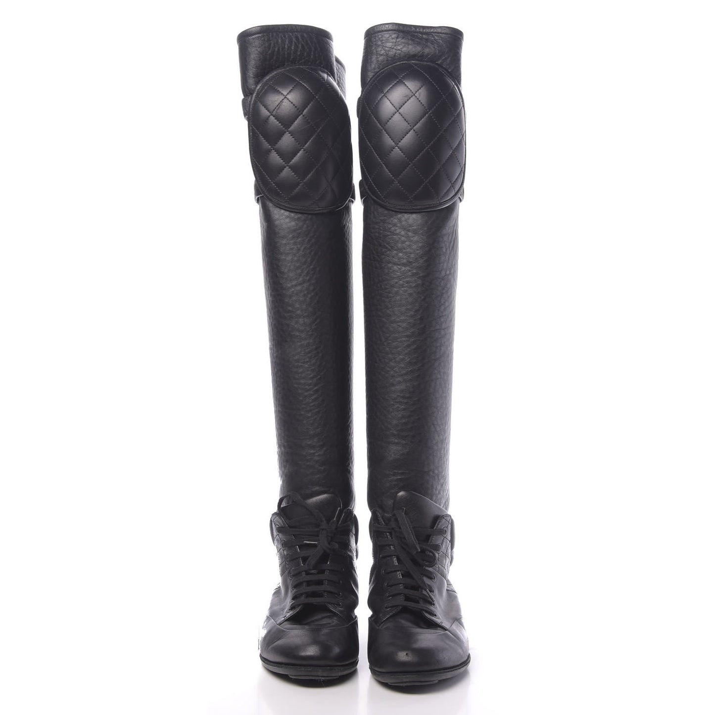 Calfskin Tumbled Lambskin Lace Up Knee High Sneaker Boots 37 Black