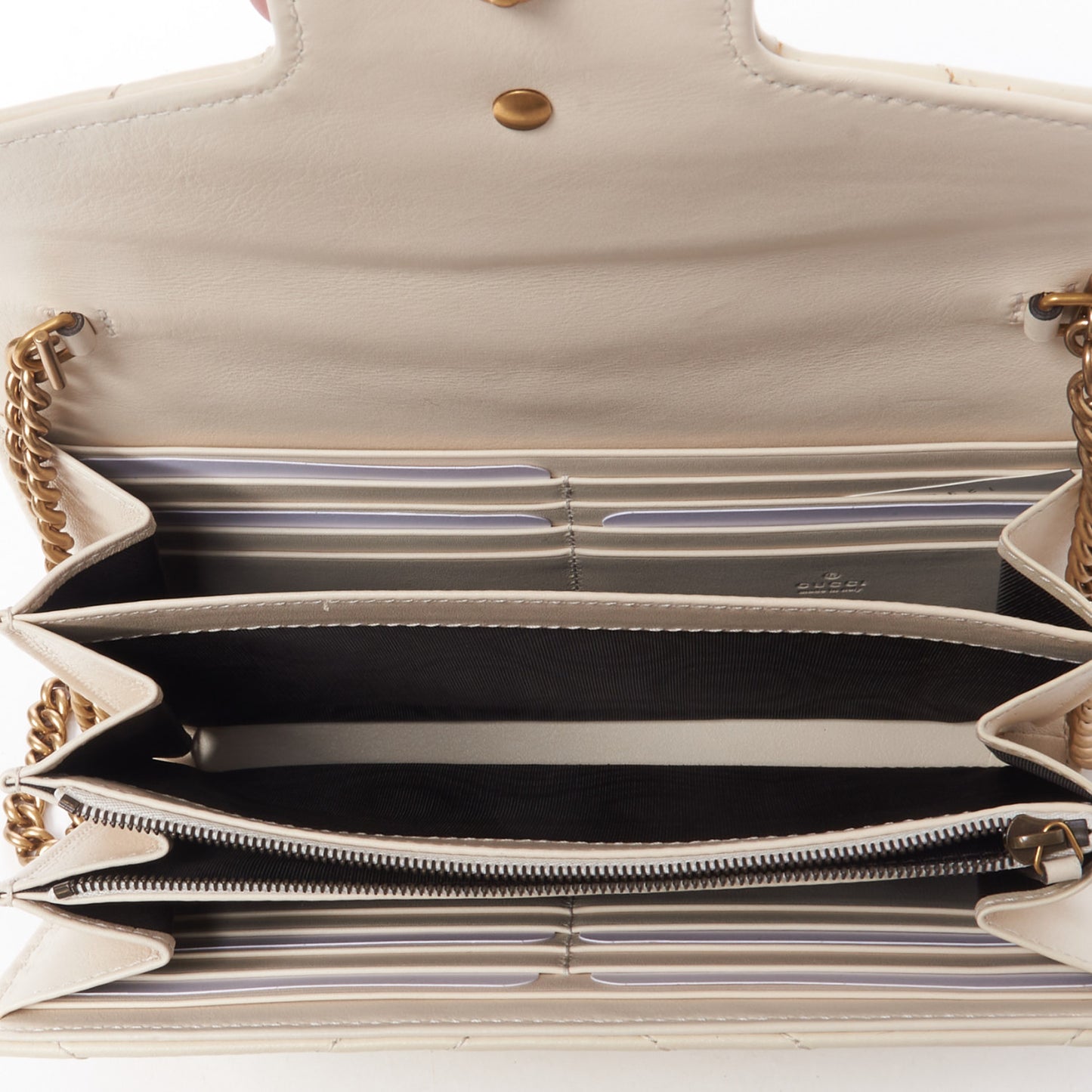Calfskin Matelasse GG Marmont Chain Wallet Mystic White