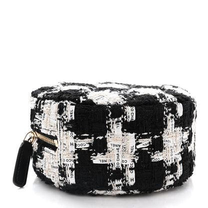 Chanel Tweed Quilted Round Clutch With Chain Black Ecru White 5 of 11