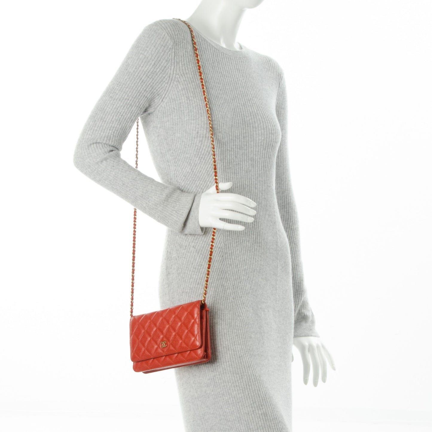 Caviar Quilted Wallet On Chain WOC Orange