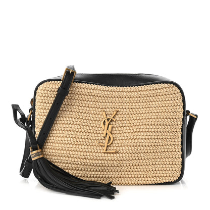 Saint Laurent Raffia Canvas Monogram Lou Camera Bag Beige Black 1 of 9