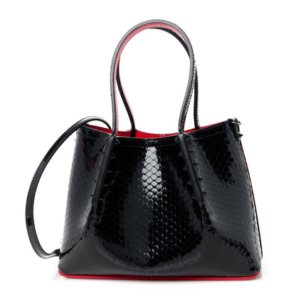 Christian Louboutin Patent Snakeskin Embossed Spiked Mini Cabarock Shopper Tote Black 1 of 10