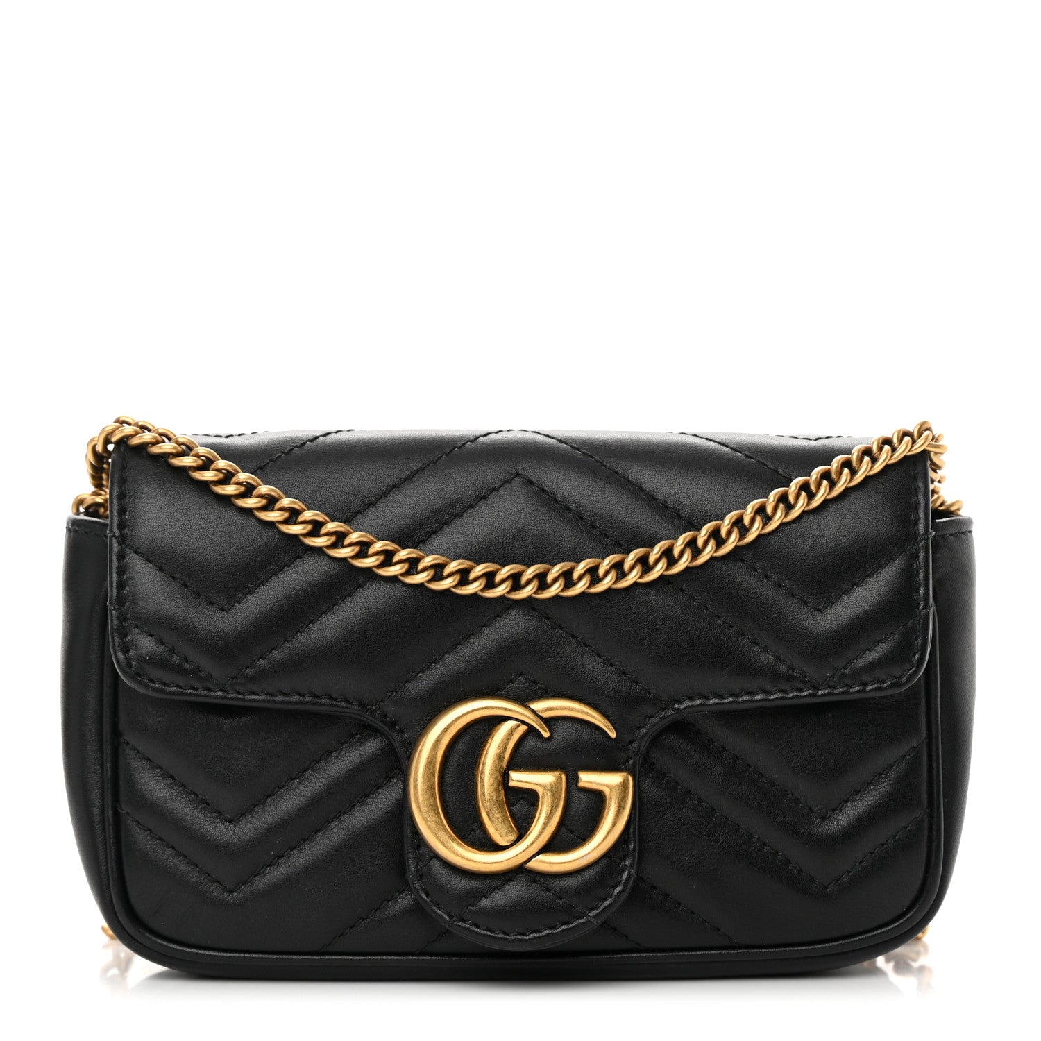 Gucci Calfskin Matelasse Super Mini GG Marmont Shoulder Bag Black 1 of 16