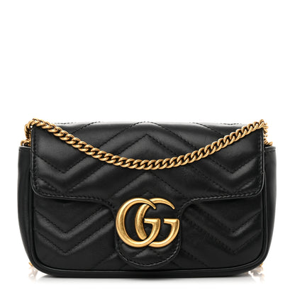Gucci Calfskin Matelasse Super Mini GG Marmont Shoulder Bag Black 1 of 16