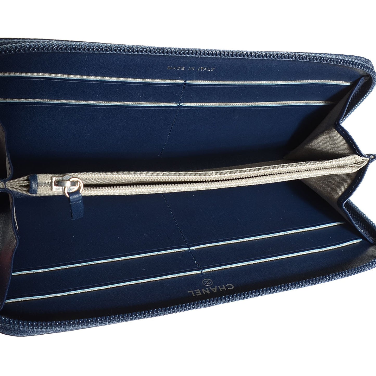 Caviar Large Timeless CC Zip Around Wallet Navy Blue