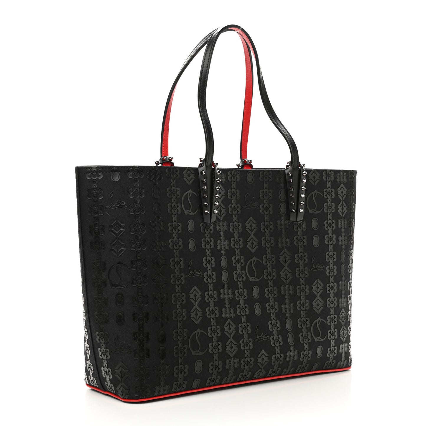 Calfskin Loubinetic Spikes East West Cabata Tote Black