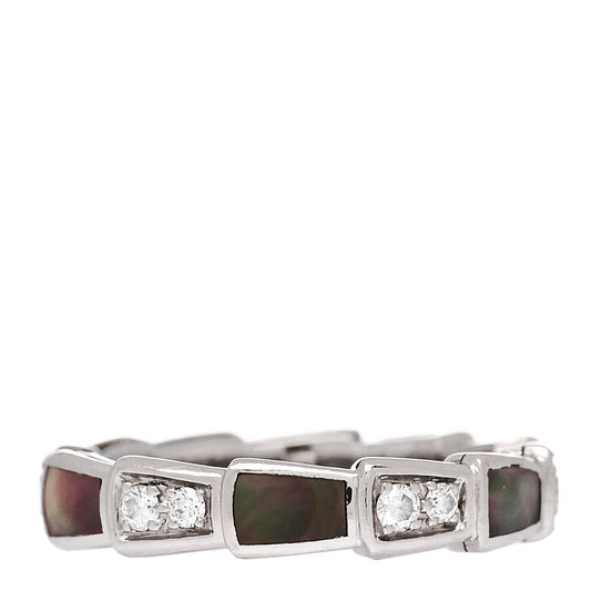 18K White Gold Diamond Gray Mother of Pearl Serpenti Viper Band Ring 48 4.5