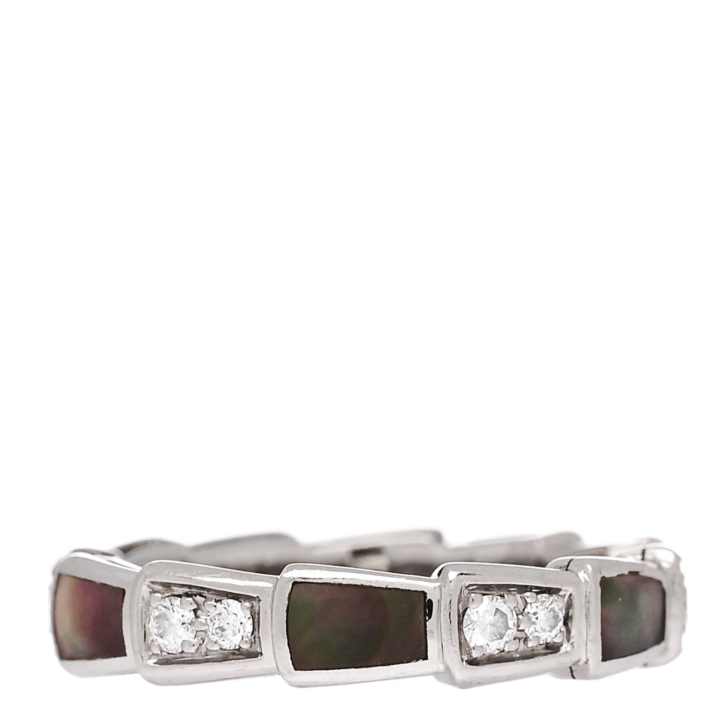 18K White Gold Diamond Gray Mother of Pearl Serpenti Viper Band Ring 48 4.5