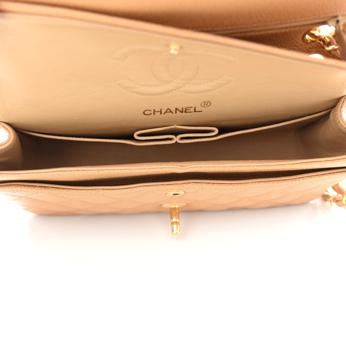 Caviar Quilted Small Double Flap Beige